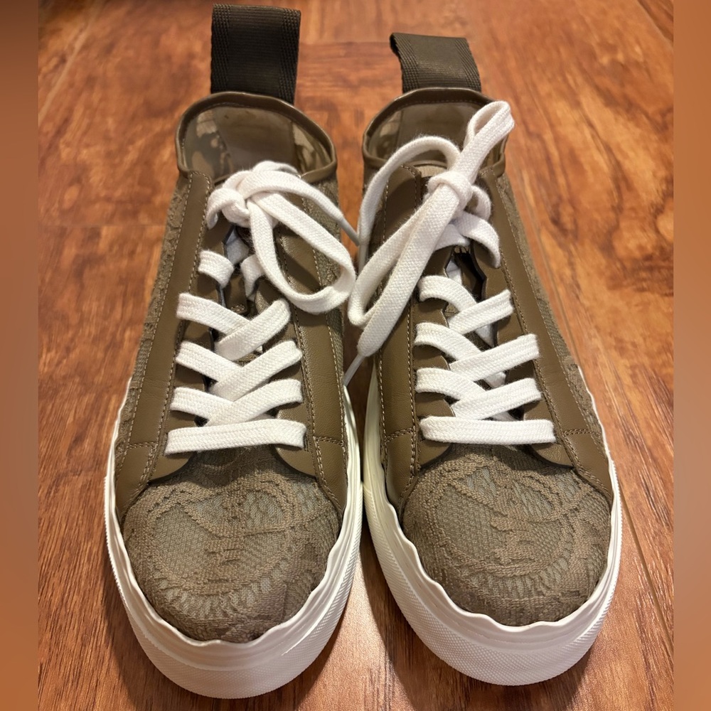 CHLOE | LAUREN lace scallop Sneakers in Dark Greige | SIZE 39 - Picture 2 of 14